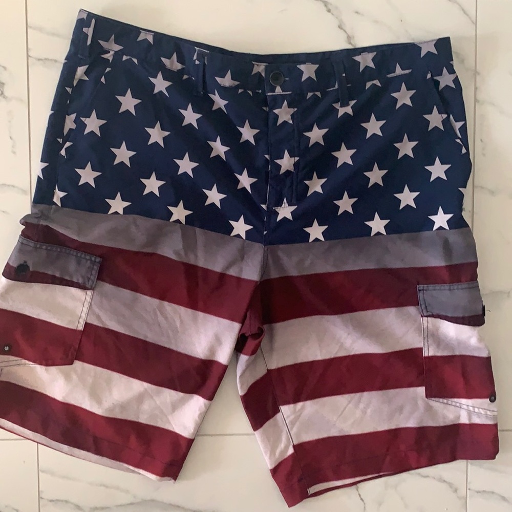 American flag style swim trunks